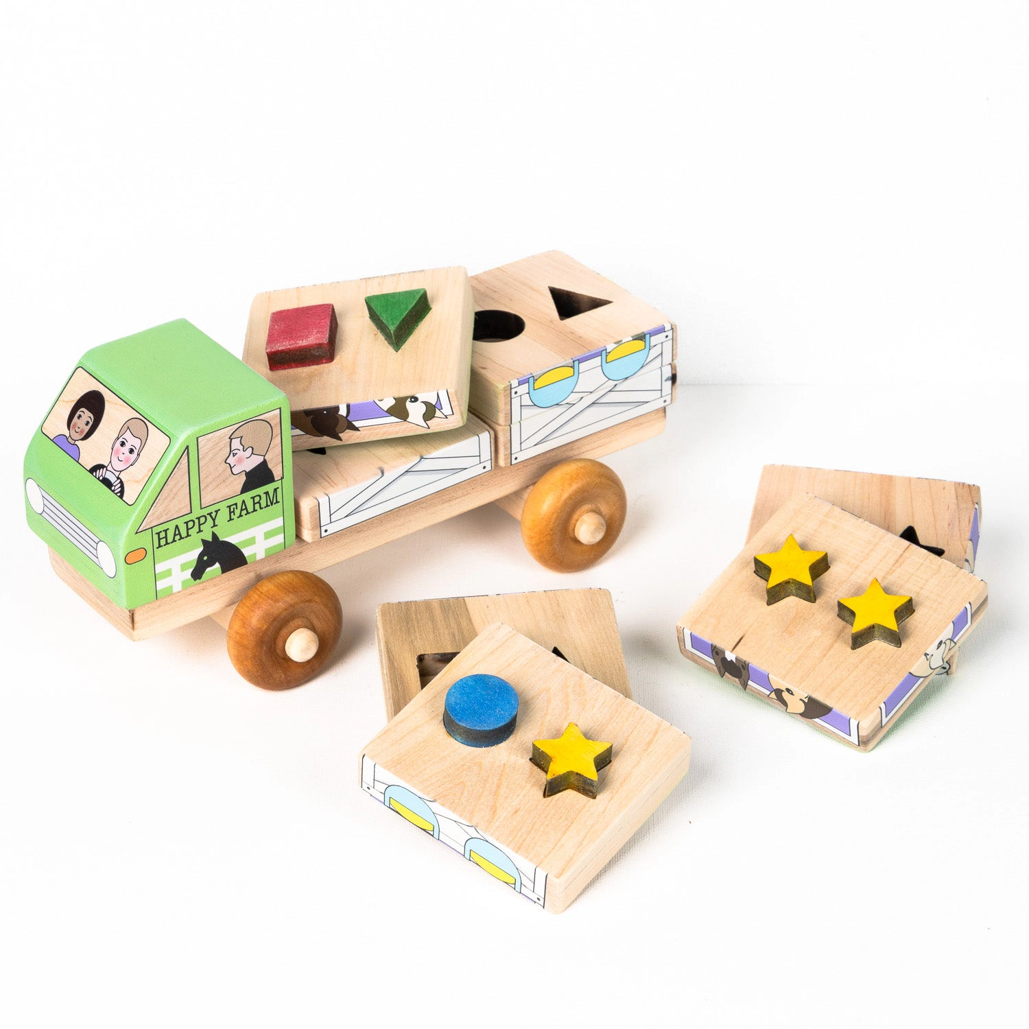 Stackable Wooden Puzzle Truck - Horse Trailer - Astra Play Award Nominee 2026 - Made in Canada - Non-Toxic Ink