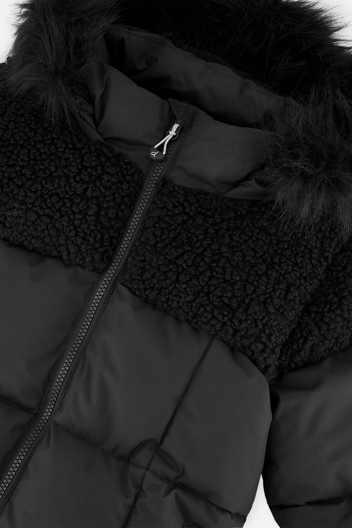 Deux par Girls Two-Tone Quilted Sherpa Long Winter Puffer Coat