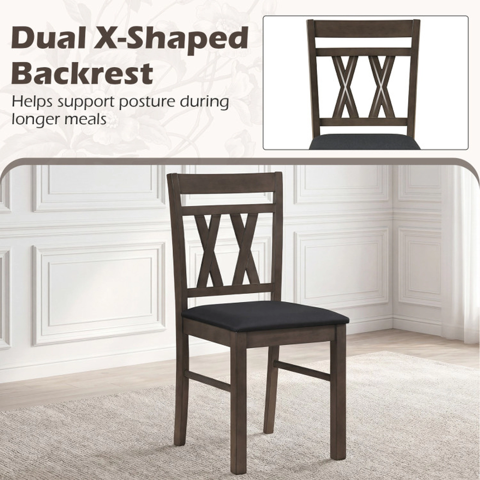 SUGIFT Set of 2 Rustic Gray Upholstered Ladder Back Kitchen Dining Chairs 18-in W 35-in H 330-lb Per Chair