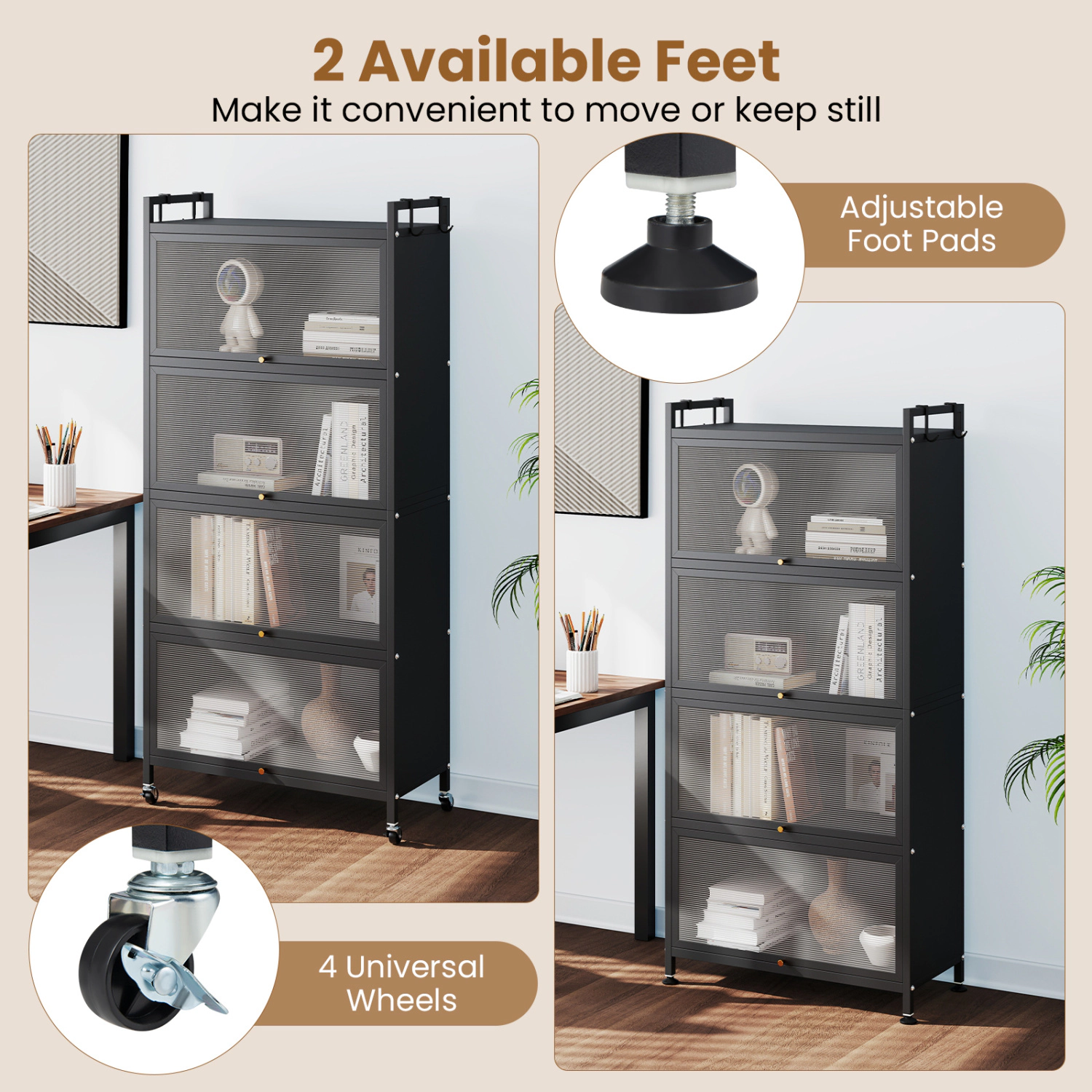 Glintex 60-Inch 5-Tier Storage Cabinet with Flip-Up Doors and Wheels
