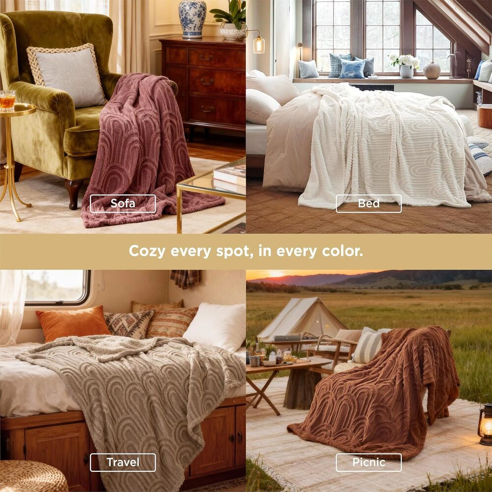 Technopliance Boho Sherpa Throw Blanket 50 x 60 Inch Off White