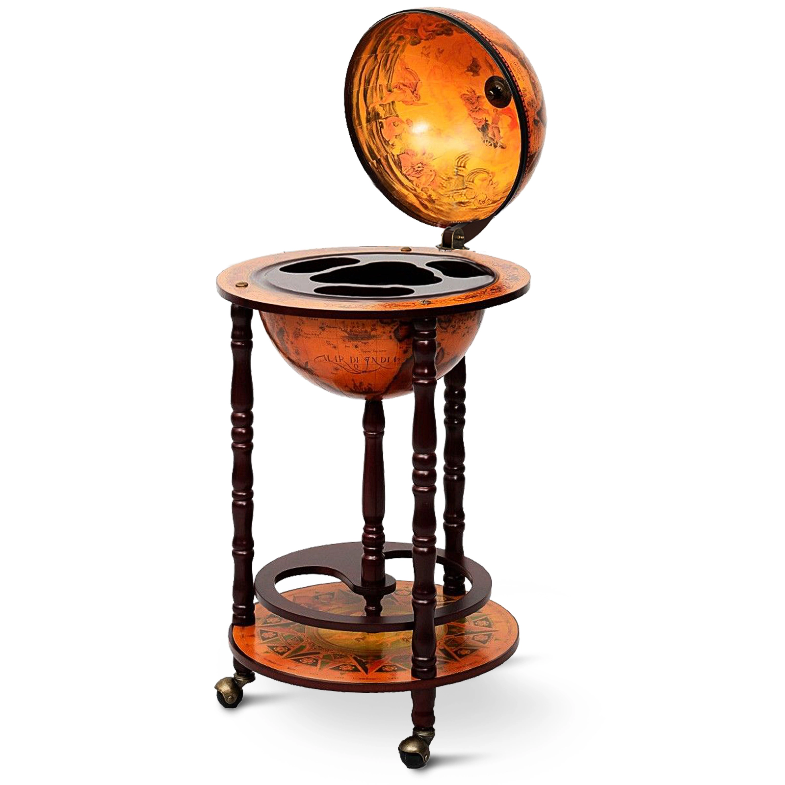 SUGIFT 16th Century Wood Plastic Globe Wine Bar Stand 36-in Tall 17-in Wide Wood Plastic Single Piece