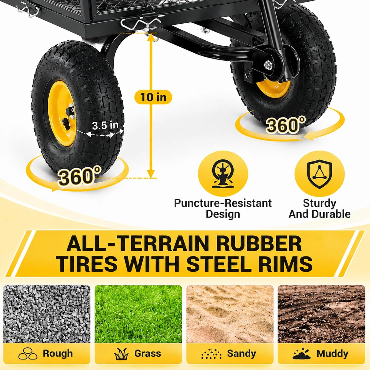 1100LBS Steel Garden Cart, Heavy Duty Wagon with 10" Wheels