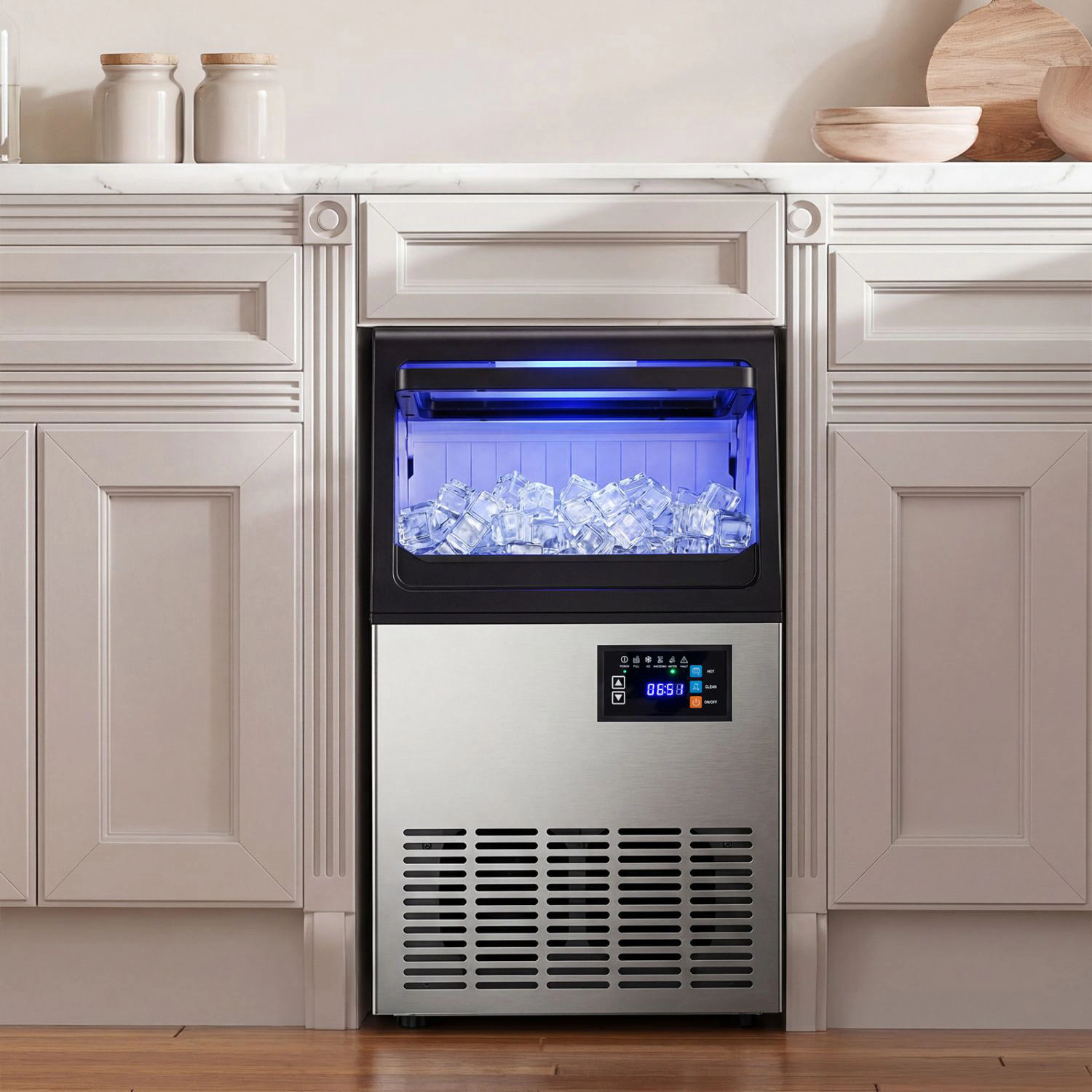 SlickBlue Black Silver Stainless Steel Ice Machine, 80 Lbs Daily