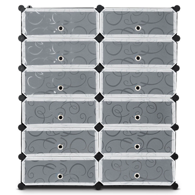 SUGIFT 12-Cube Black DIY Portable Plastic Shoe Rack with Transparent Flip Doors 37.5-in W 43-in H 22-lb Per Cube