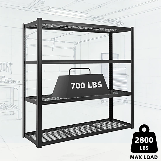 Flynama 4-Tier Garage Shelving Unit, Industrial Steel, Adjustable, Matte Black (71"W x 71"H x 24"D)