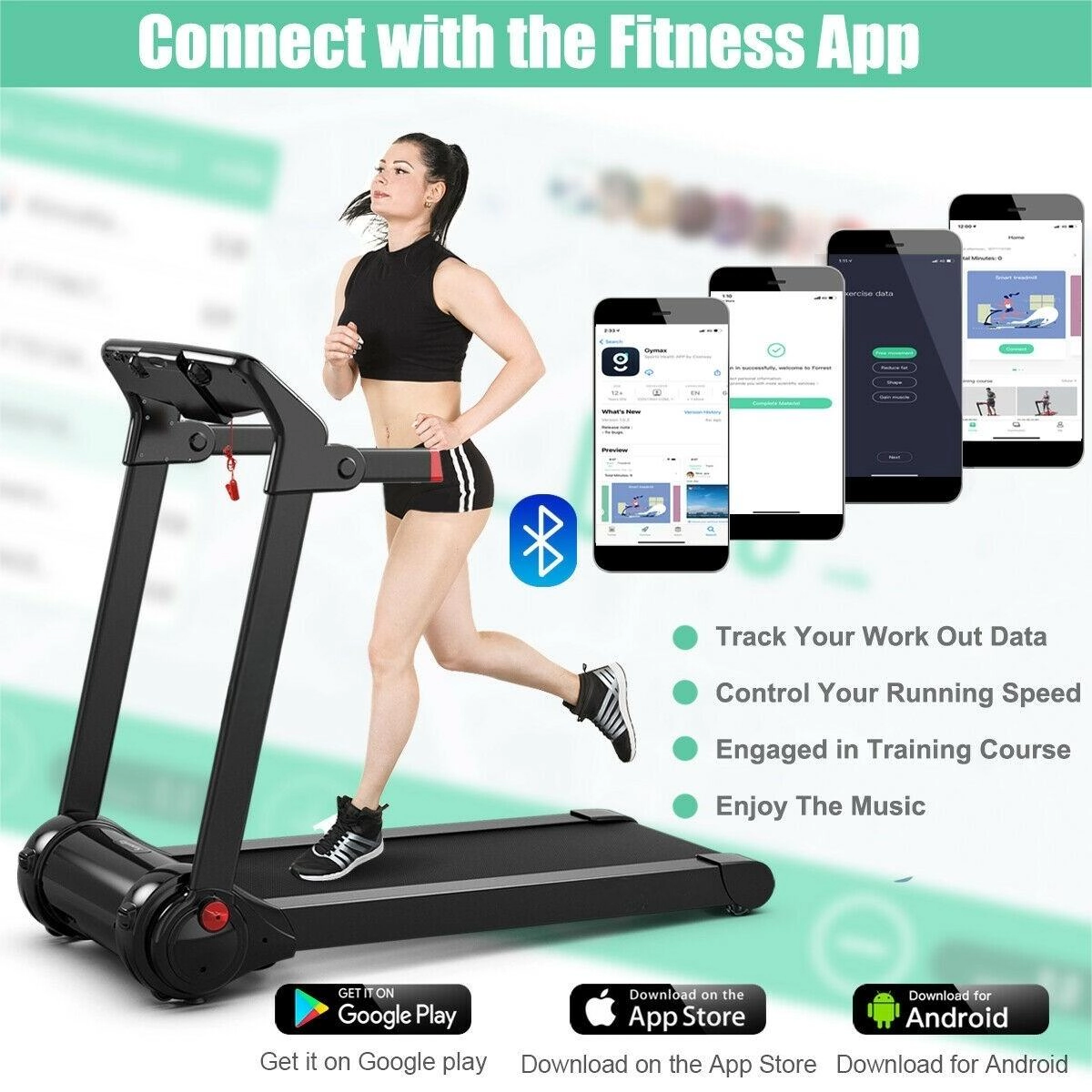 SUGIFT Red 3-HP Electric Folding Treadmill with Bluetooth Speaker 60.5-in W 30.5-in D 242.5-lb User Capacity