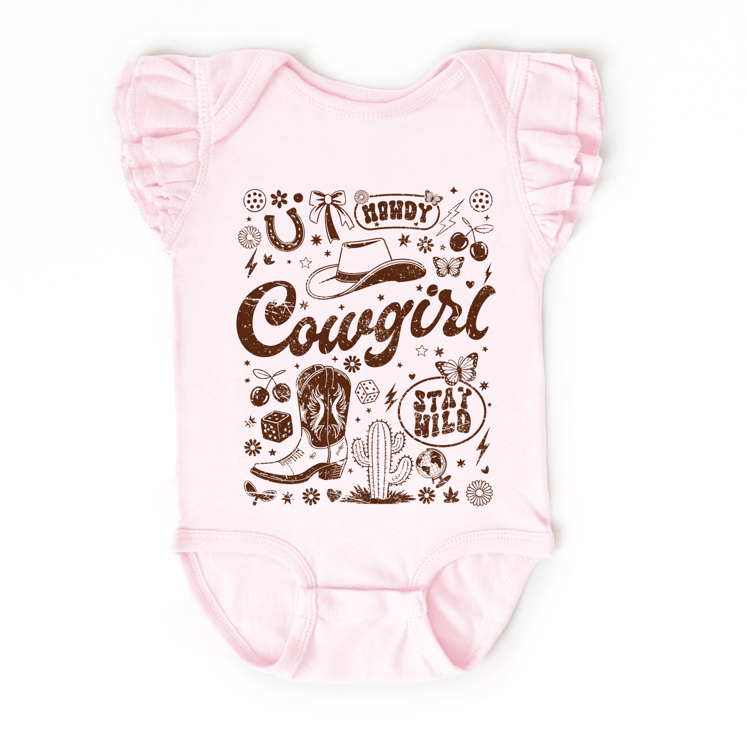 The Juniper Shop - Cowgirl Sketched Icons Baby Flutter Sleeve Bodysuit