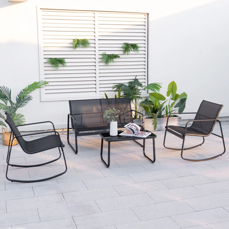 Hivvago 4 Piece Patio Rocking Set With Glass-Top Table