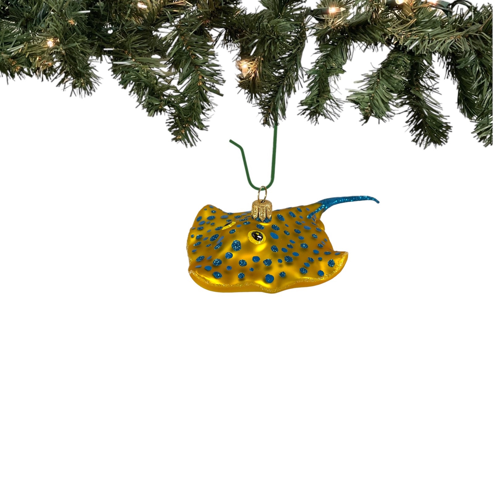 Pinnacle Peak Trading Company Yellow Spotted Stingray Polish Blown Glass Christmas Ornament Decoration Ray
