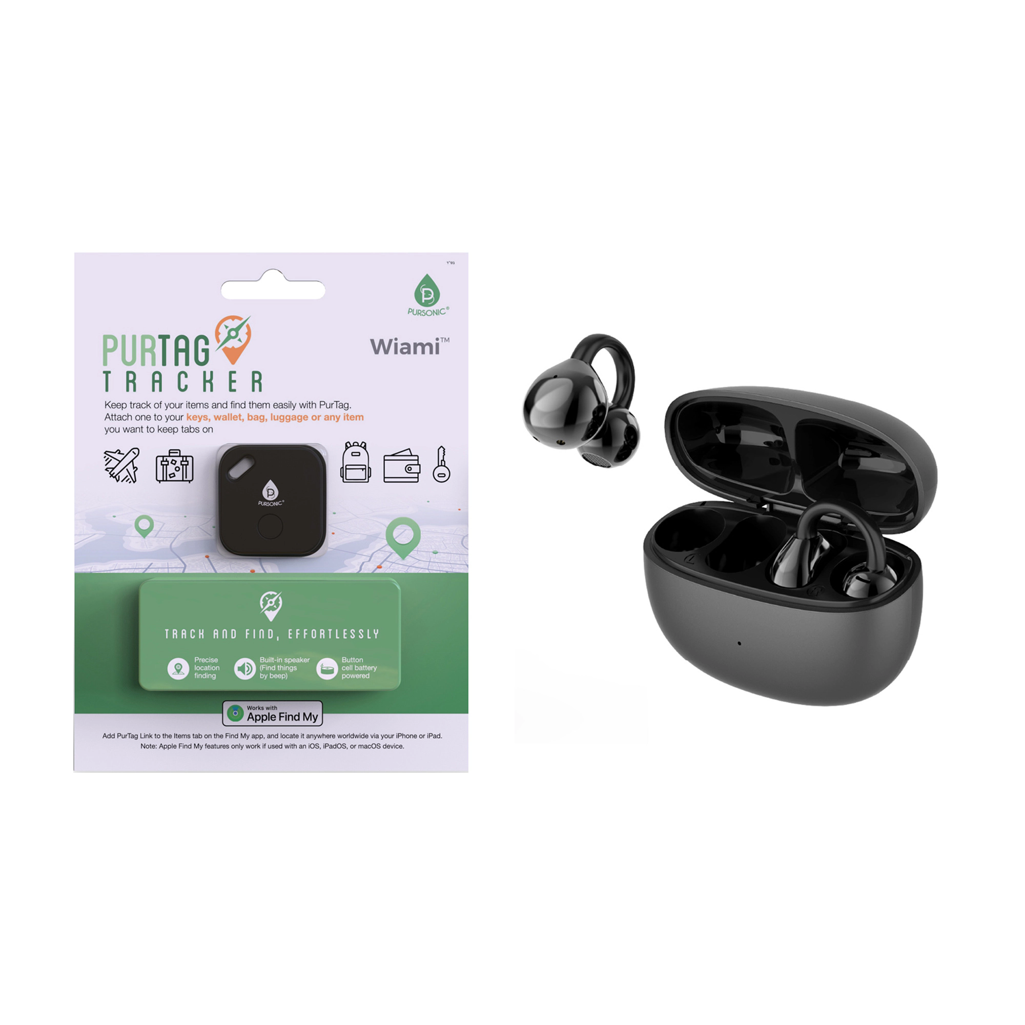 Pursonic Unisex Wireless Audio & Tracking Bundle: True Wireless Stereo Earbuds & Purtag Tracker