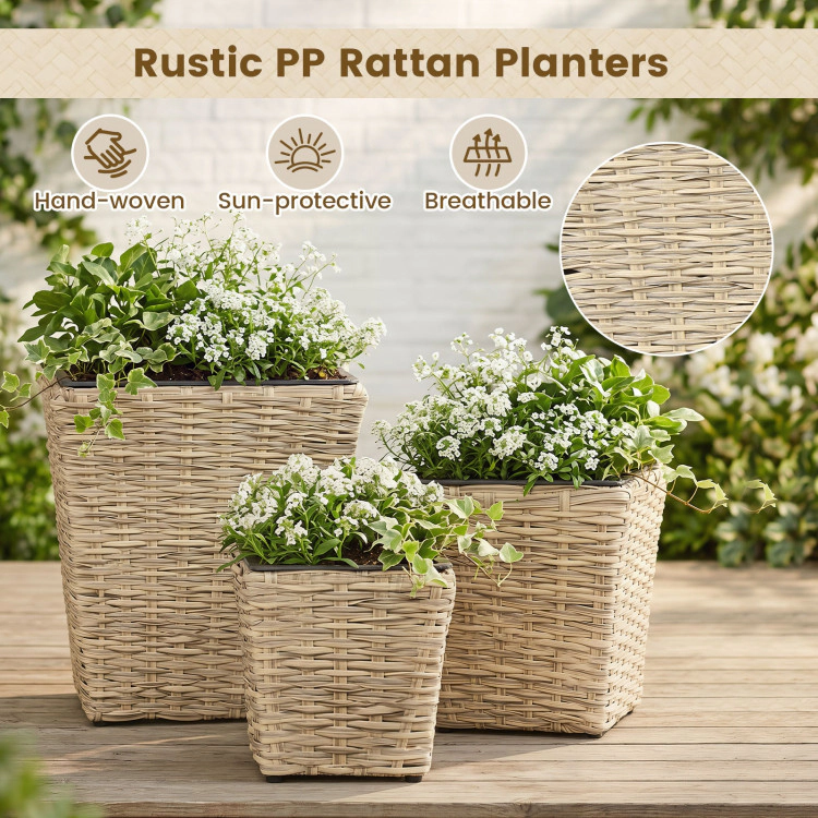 Hivvago 3-Piece Rattan Planter Box Kit with Removable Plastic Liners