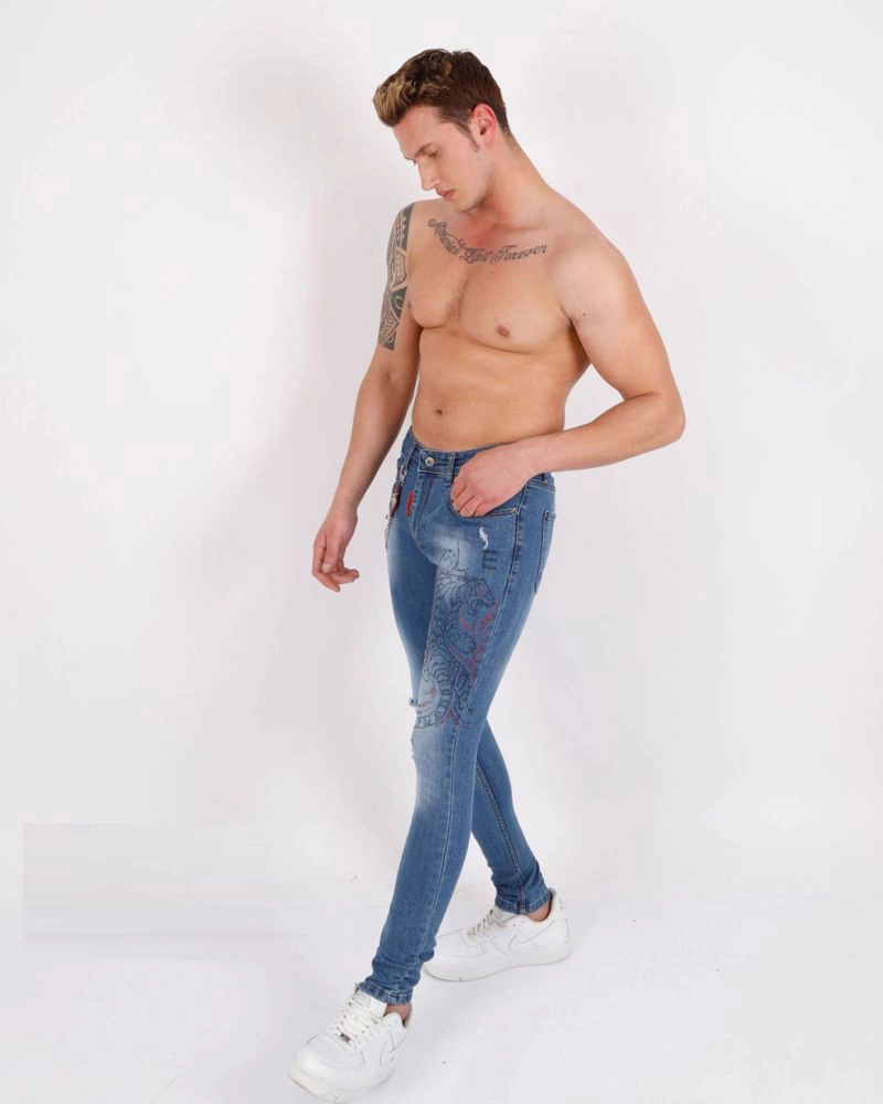 Elie Balleh Men's rhinestone tiger skinny jeans
