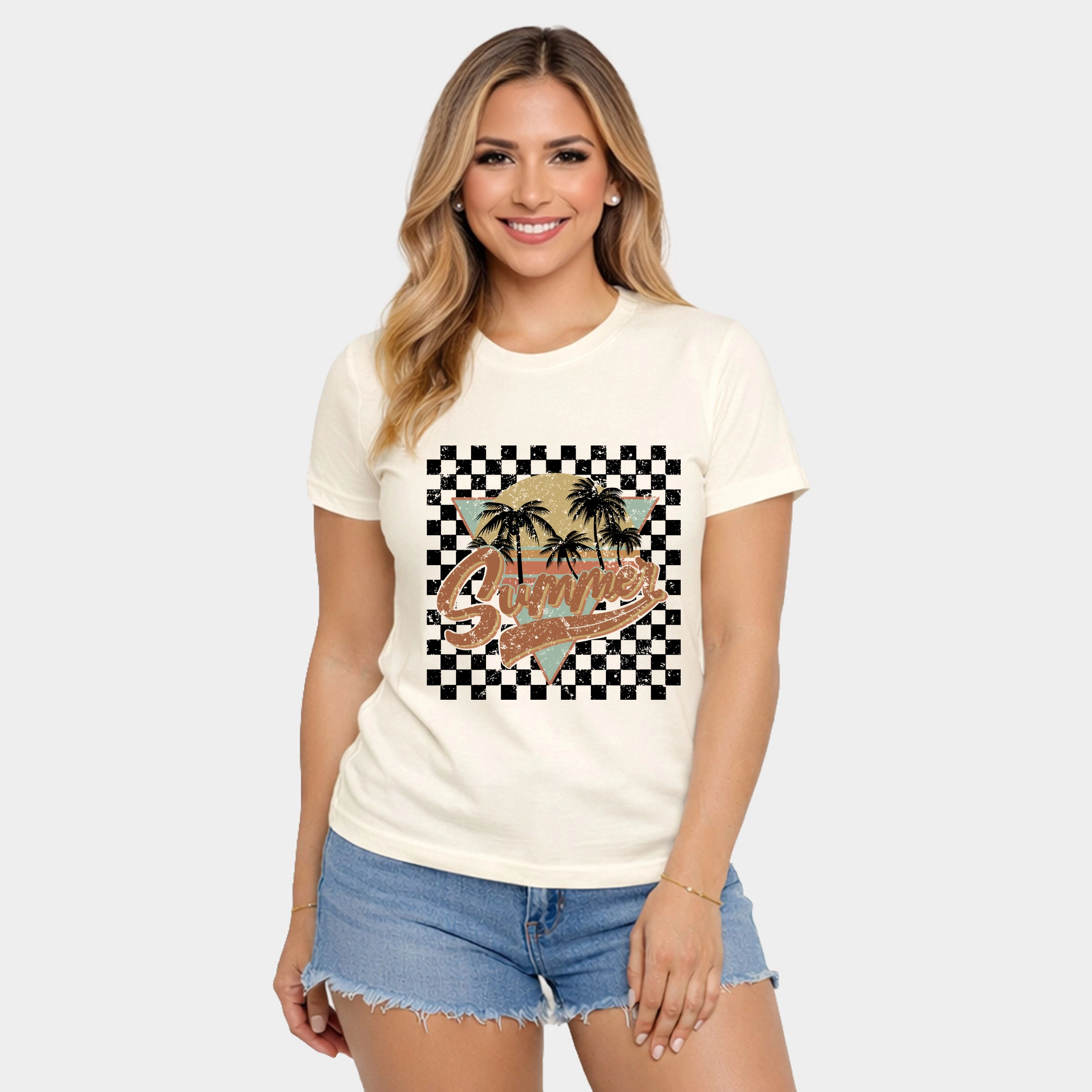 Simply Sage Market - Checkered Summer Women's Short Sleeve Graphic T-Shirt