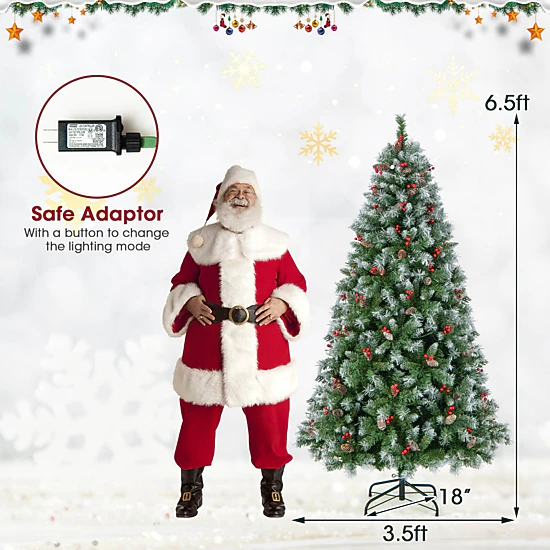 SUGIFT 6.5-ft Pre-Lit Artificial Christmas Tree with 69 Pine Cones 207 Red Berries and 420 Warm White LEDs