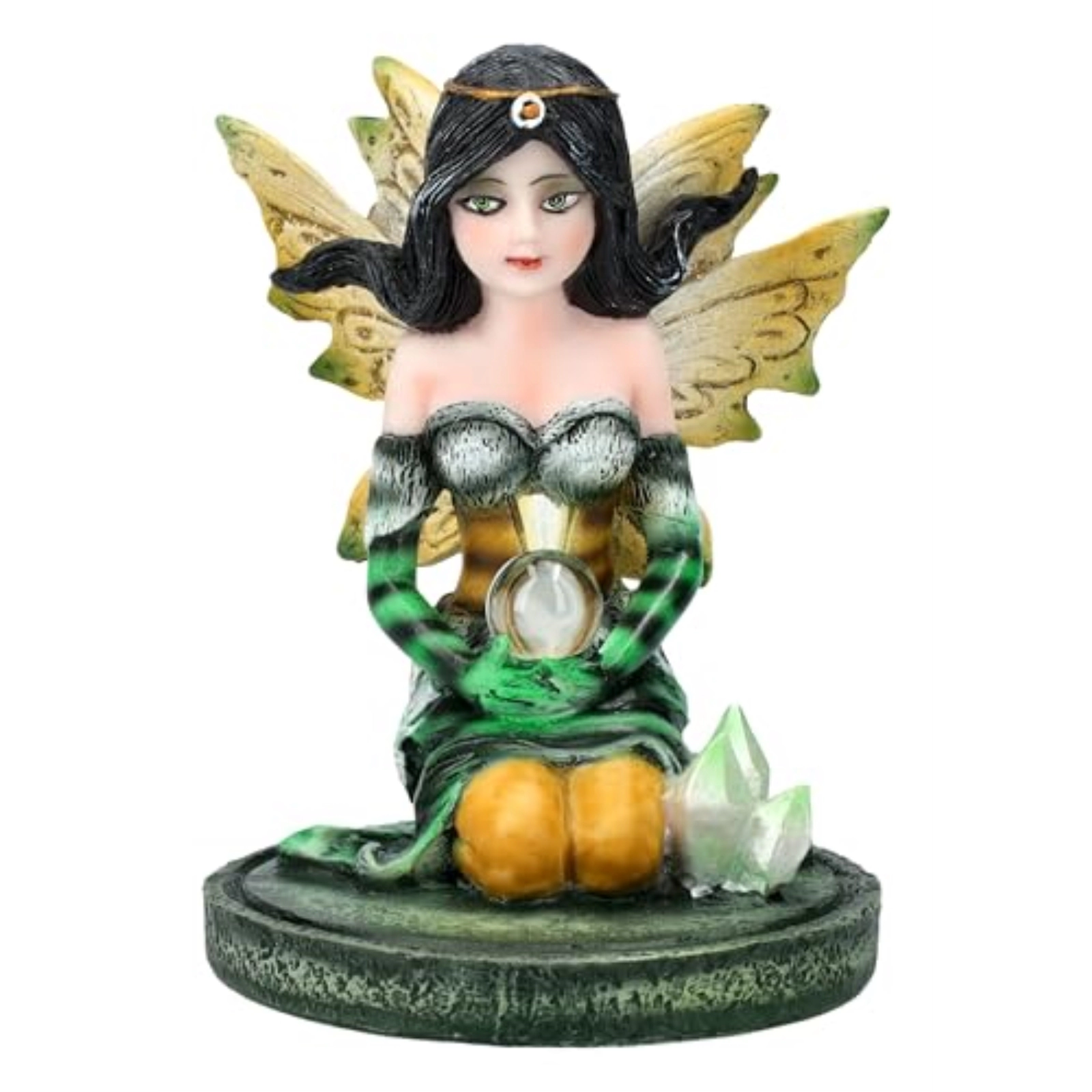 Pacific Giftware 3 inch Green Crystal Fairy Figurine with Mystical Orb and Crystal Accents Small Fairy Statue