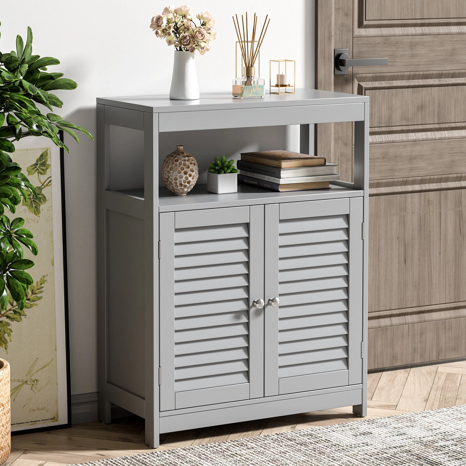 SlickBlue Bathroom Floor Cabinet with Shutter Doors and Storage