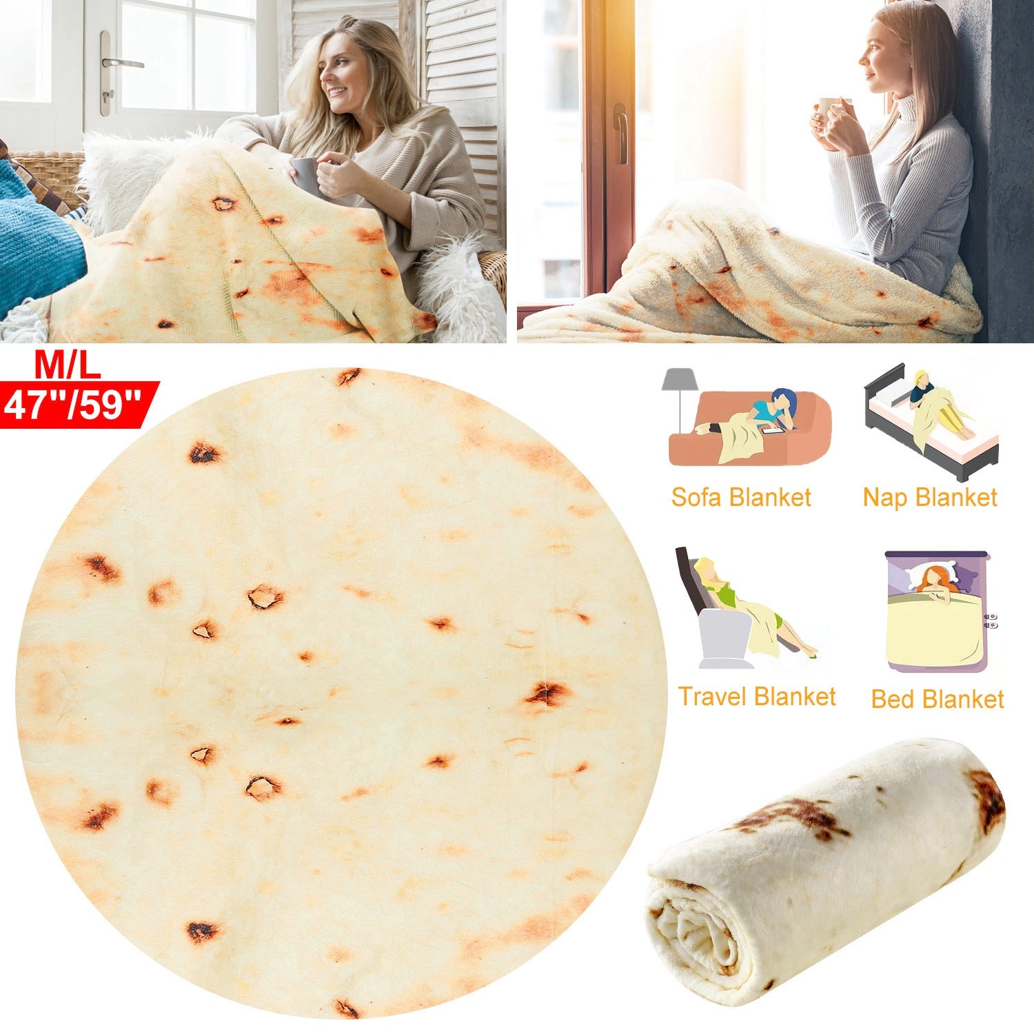 GBruno Soft Flannel Burrito Tortilla Throw Blanket
