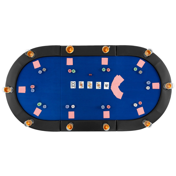 SUGIFT Blue 10-Player Oval Foldable Poker Table Top with Triple Fold Design and Carrying Bag 84-in W 42-in D
