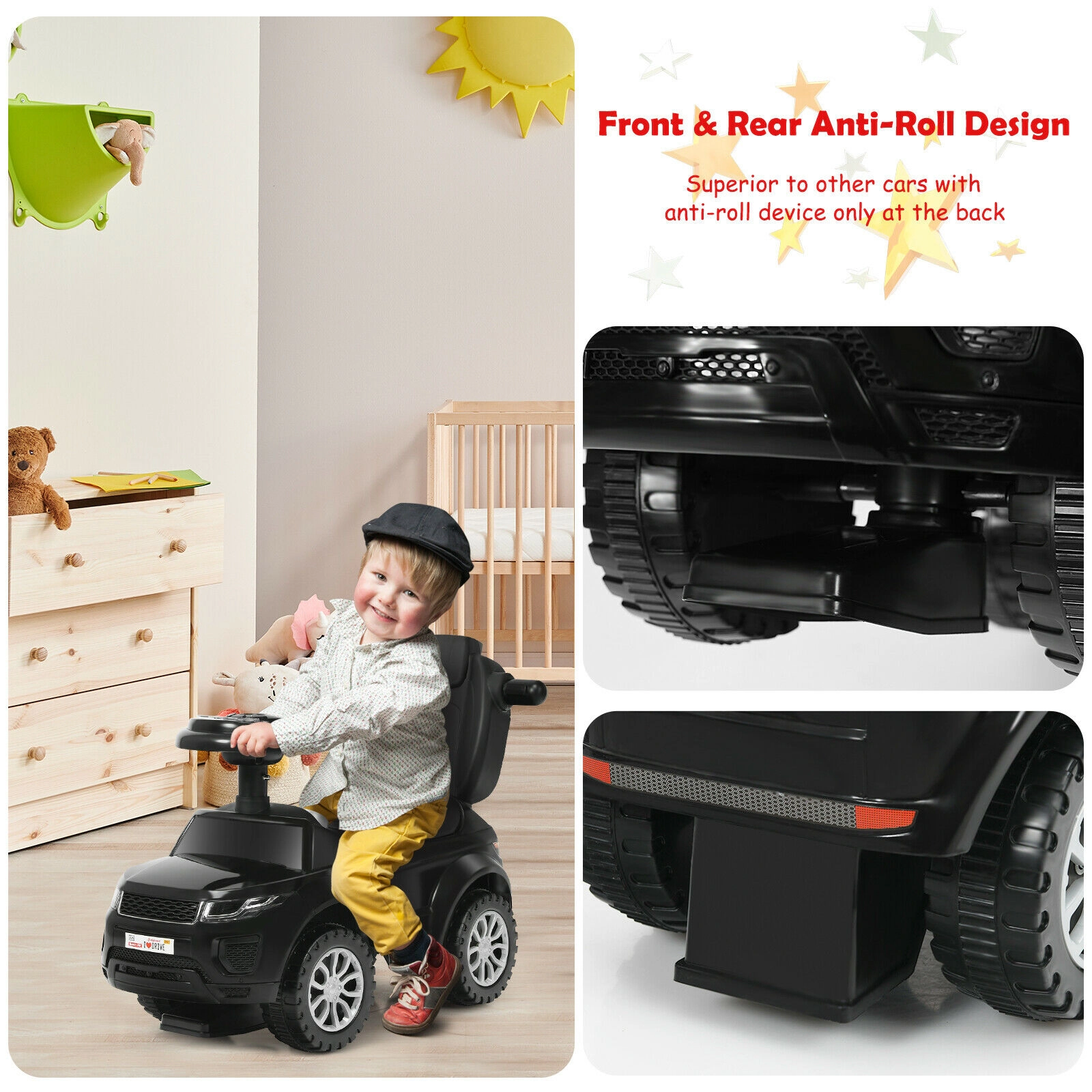 Hivvago 3 1 Ride on Push Car Toddler Stroller Sliding with Music