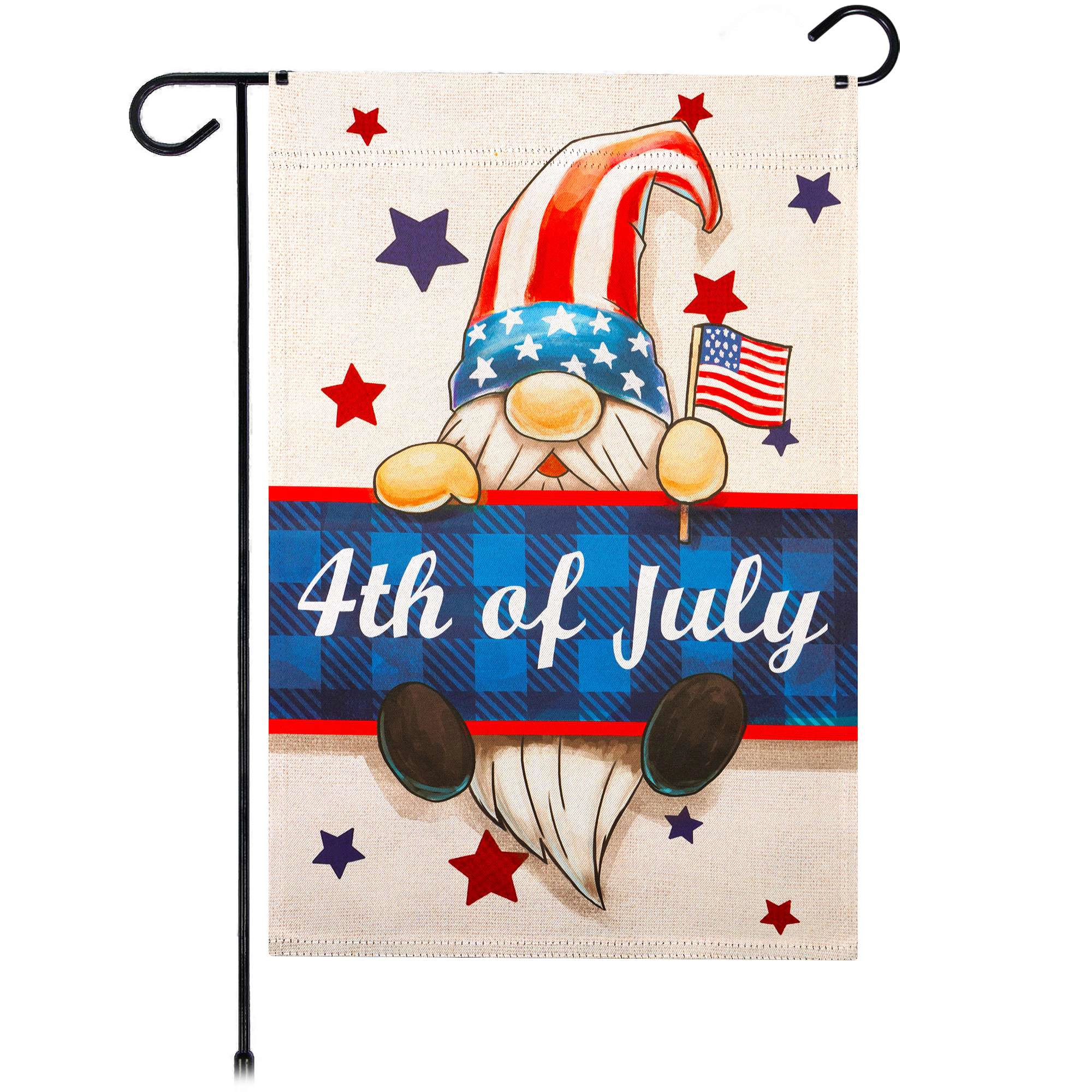G128 4th of July Gnome Garden Flag 12x18 Inch Double-Sided Patriotic Yard Decoration