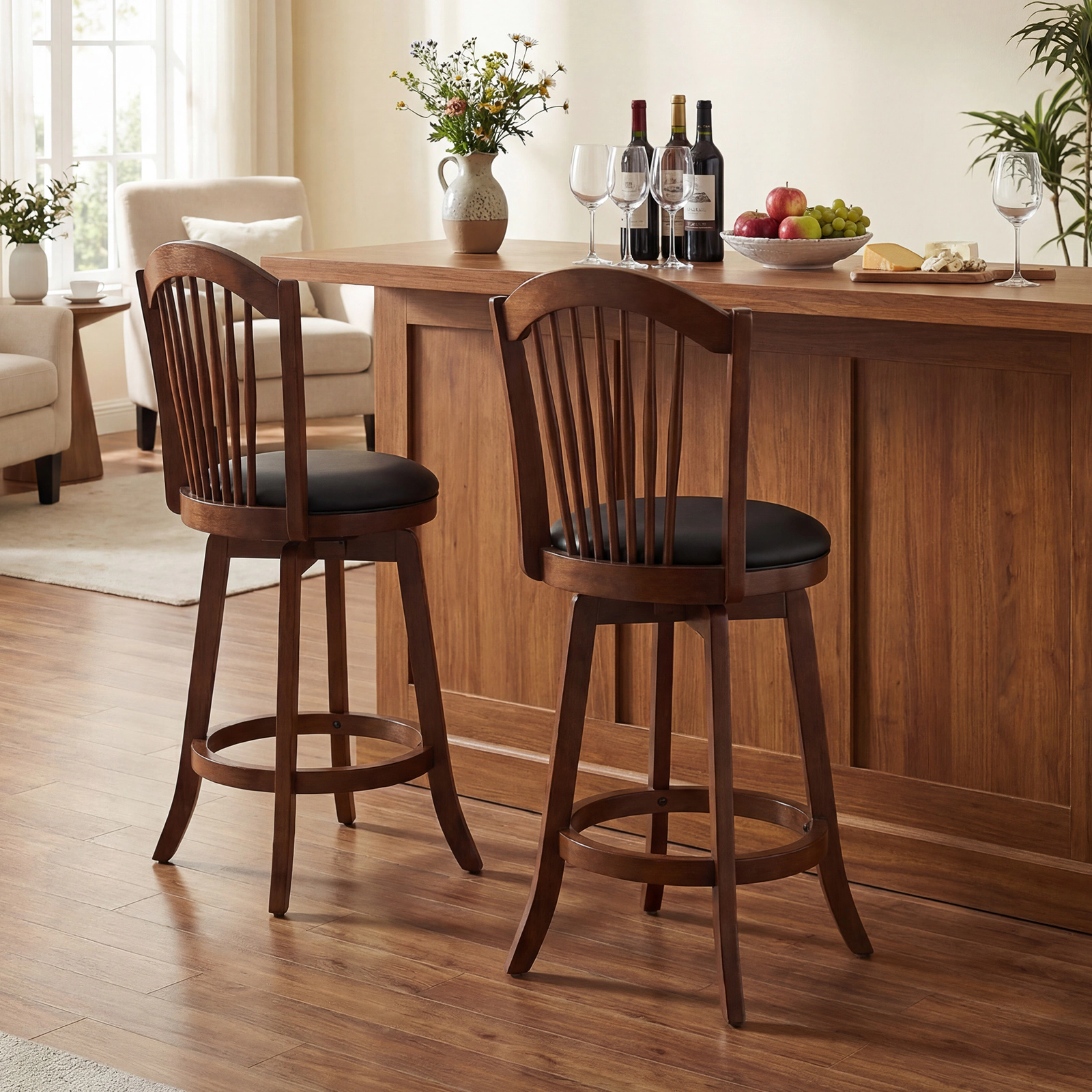 SUGIFT 360° Swivel Bar Stools with Backrests 330-lb Capacity for 35-39-in Tables Expresso and Black