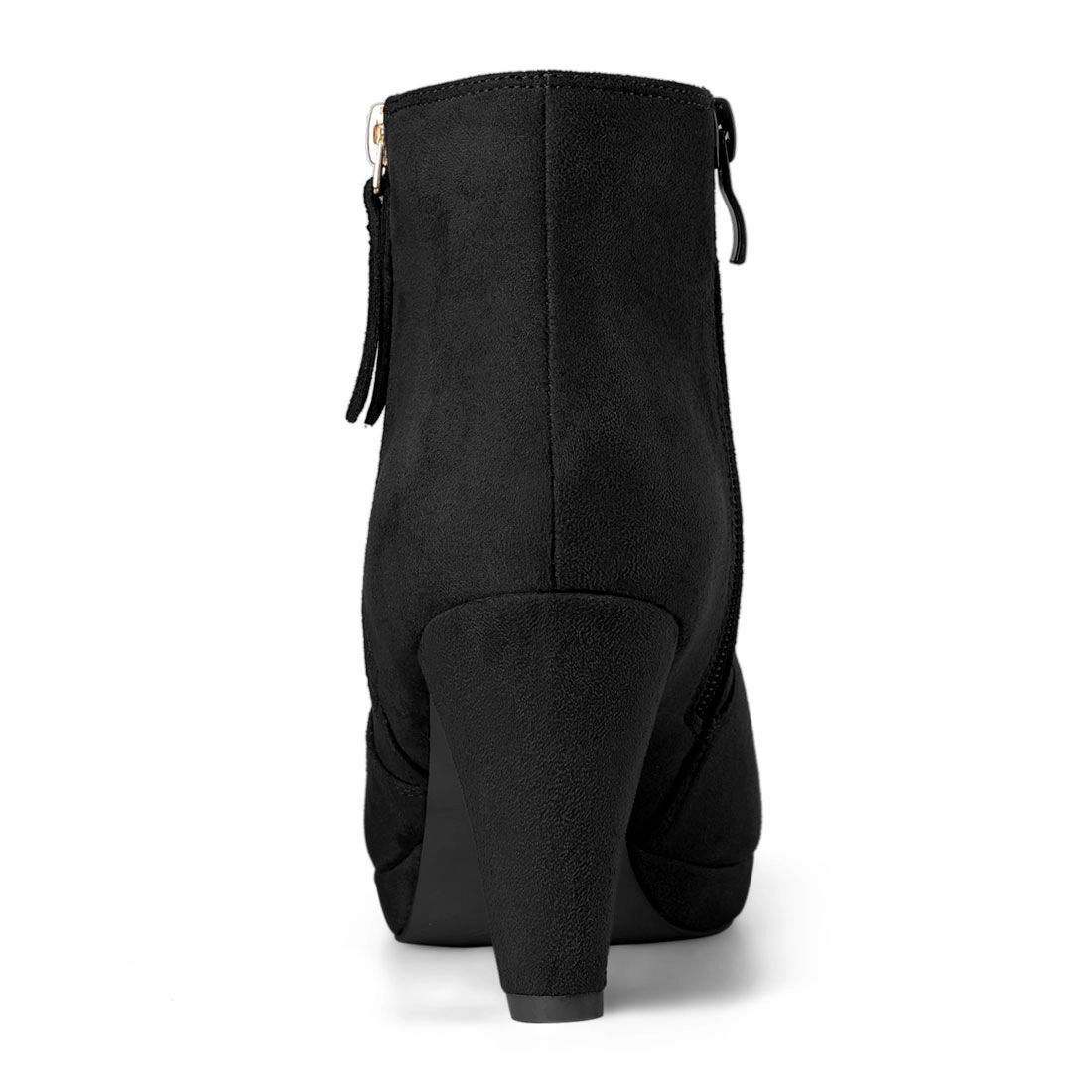 BLISSFUL STEP Women Faux Suede Chunky Heel Platform Ankle Boots