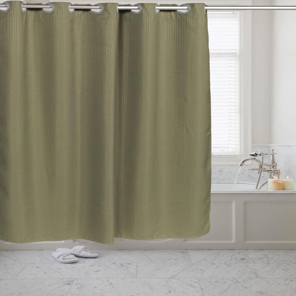 Carnation Home Fashions Pre Hooked T Waffle Weave Fabric Shower Curtain Sage 70x75