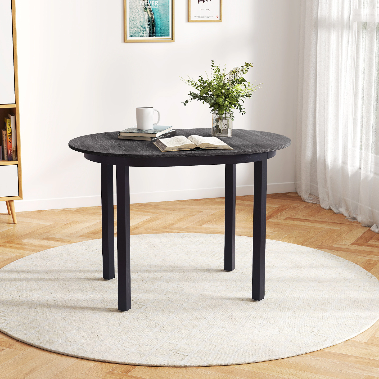 SUGIFT 43-in Rectangular Wooden Dining Table Rubber Wood Legs 260-lb Capacity 2-4 People 35.5-lb Net Weight Black + Dark