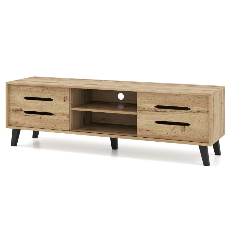 Hivvago Mid Century Modern Tv Stand With Sliding Doors And Cable Hole For 65 Inch Tvs