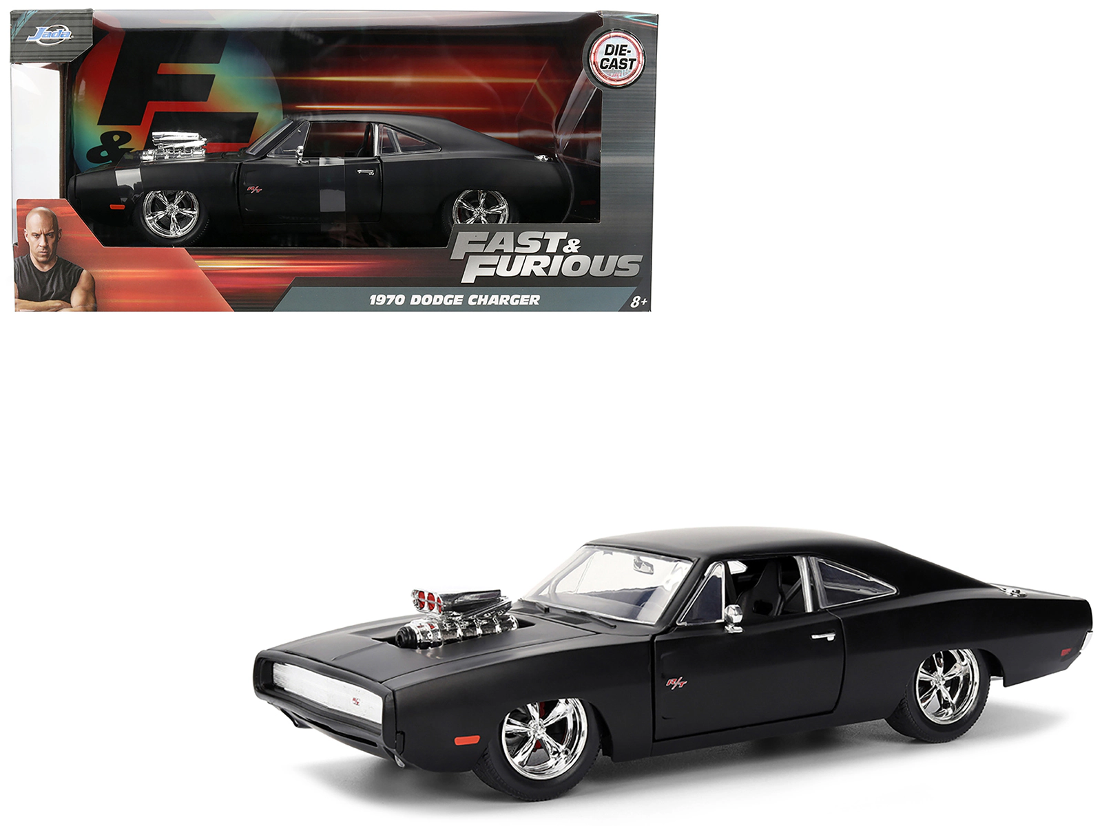 Jada 1970 Dodge Charger R/T Matt Black "Fast & Furious" (2009) Movie "Fast & Furious" Series 1/24 Diecast