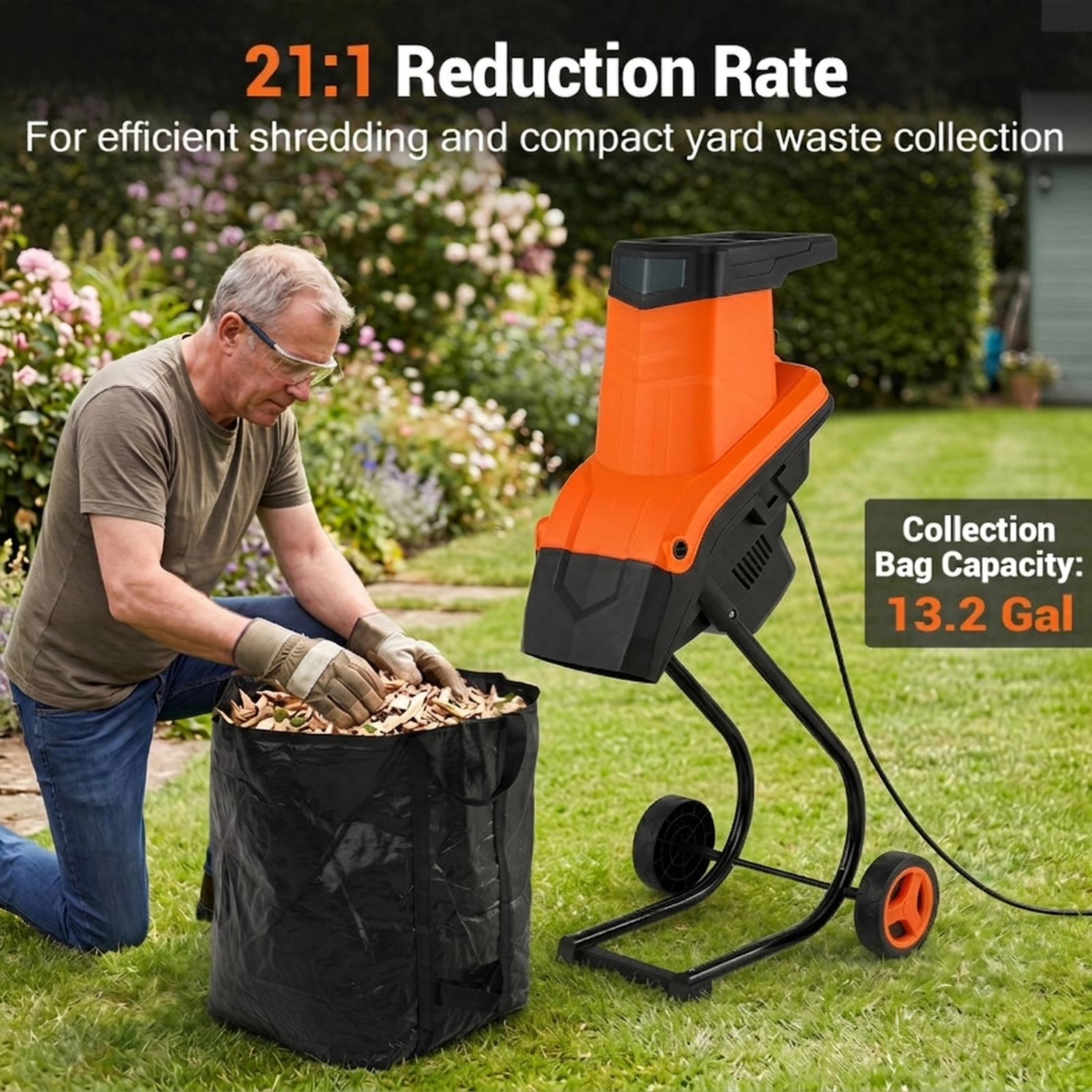 SUGIFT 15-Amp Electric Wood Chipper Shredder Mulcher 1.8-in Max Cutting Diameter Green/Orange+Black