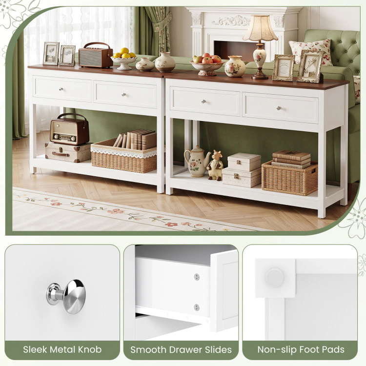 Hivvago Farmhouse Console Table With 2 Drawers & Open Storage Shelf