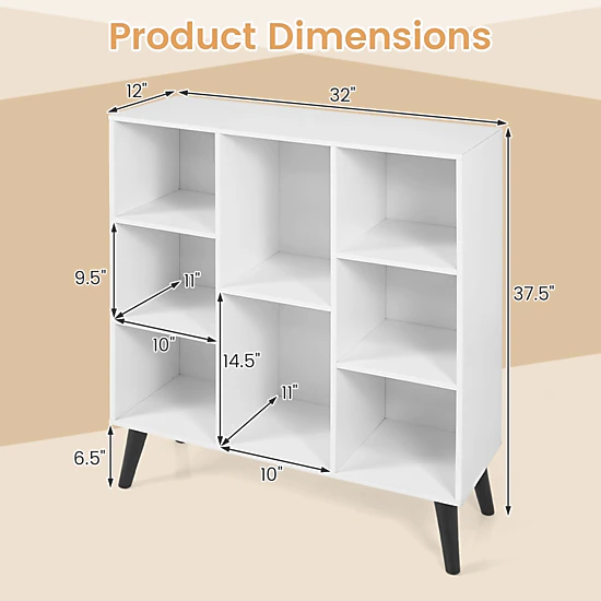 SUGIFT 8-Cube White Bookcase with Raised Splayed Legs 32-in W 12-in D 37.5-in H 220-lb Total Capacity