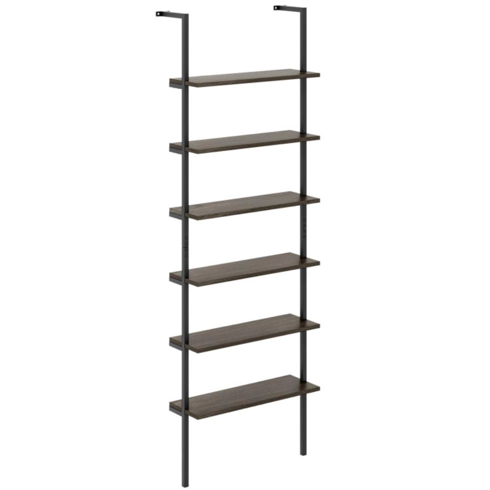Hivvago 6-tier Ladder Shelf 72 Inches Industrial Wall Mounted Bookshelf