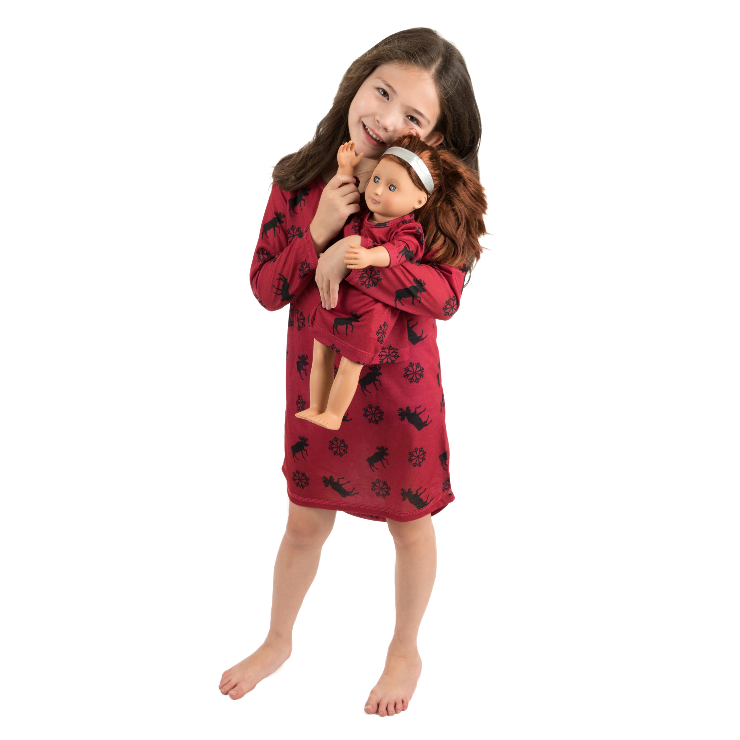 Leveret Girl & Doll Matching Holiday Print Long Sleeve Nightgown Set