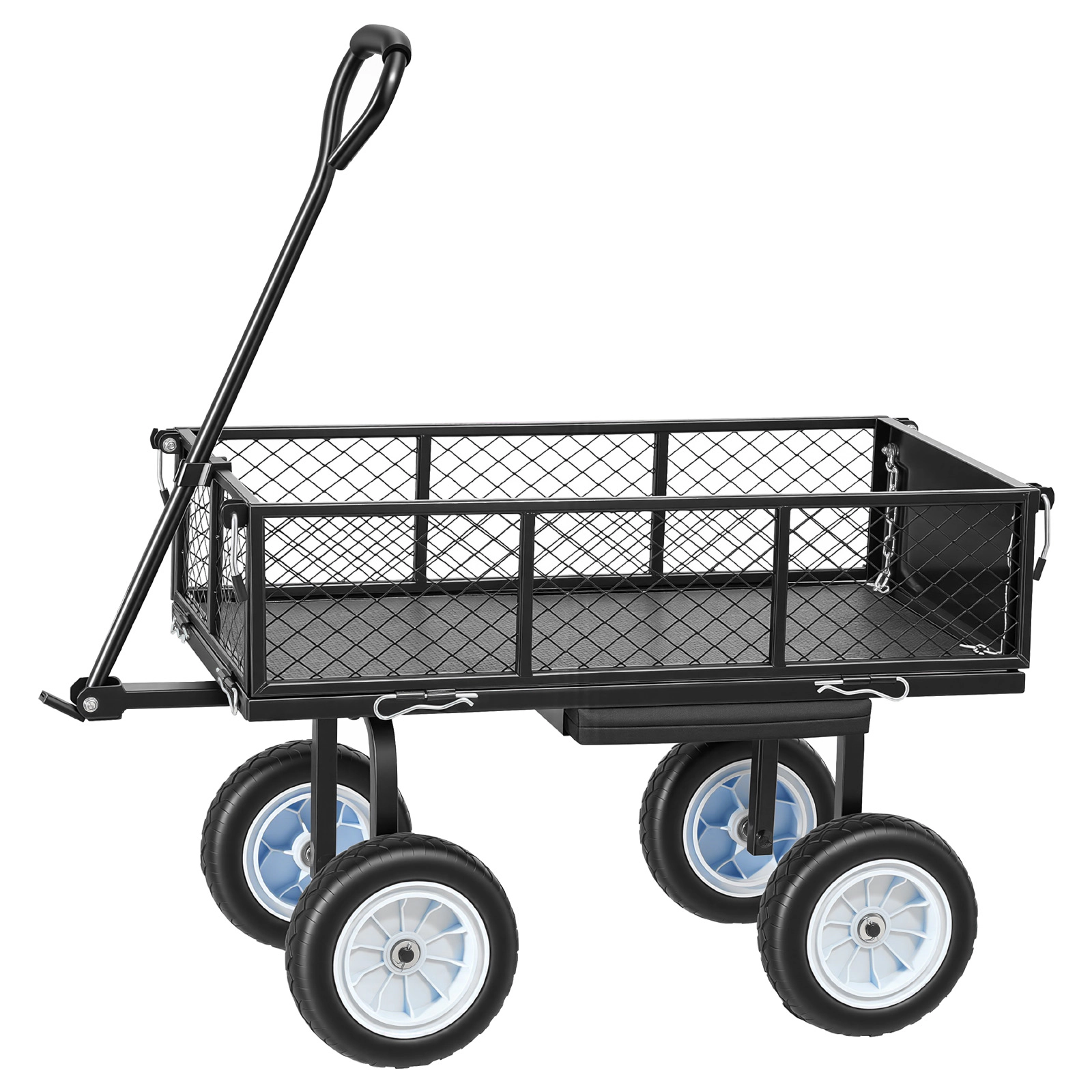 HONGGE Garden Cart with Seat 500 LBS Rolling Steel Work Wheels Heavy Duty Gardening Stool Tool