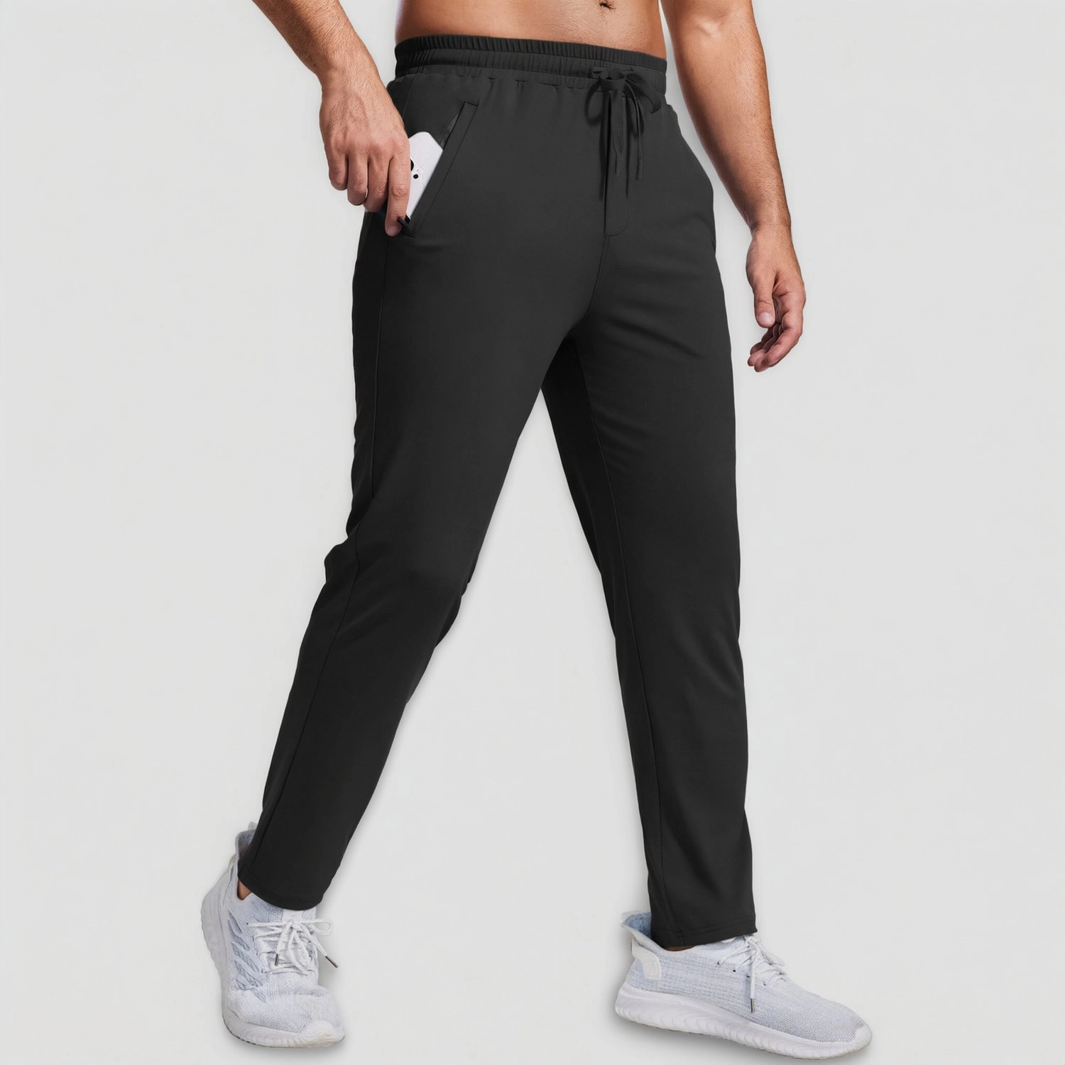 Pinspark Mens Light Gray Solid Workout Pants Elastic Waist Drawstring Joggers