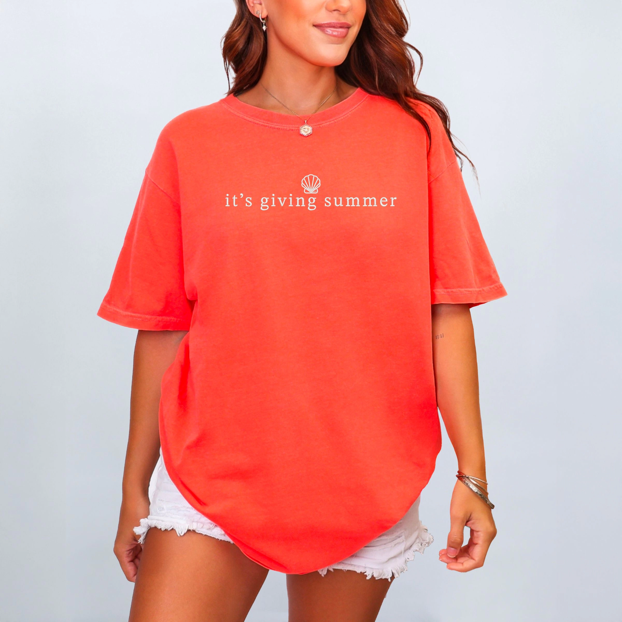 Simply Sage Market - Embroidered It's Giving Summer Women's Garment Dyed Graphic T-Shirt