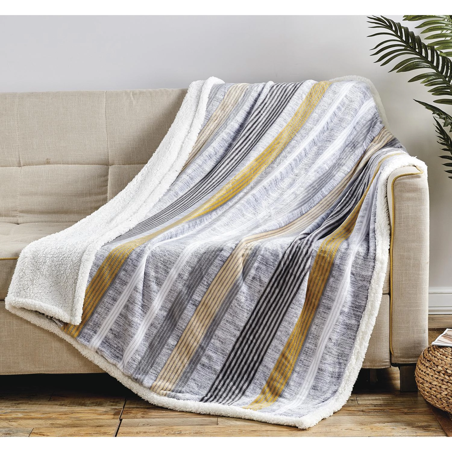 Plazatex Brea with Sherpa Plush Decorative All Season Plum Throw Blanket 50" x 60" Grey