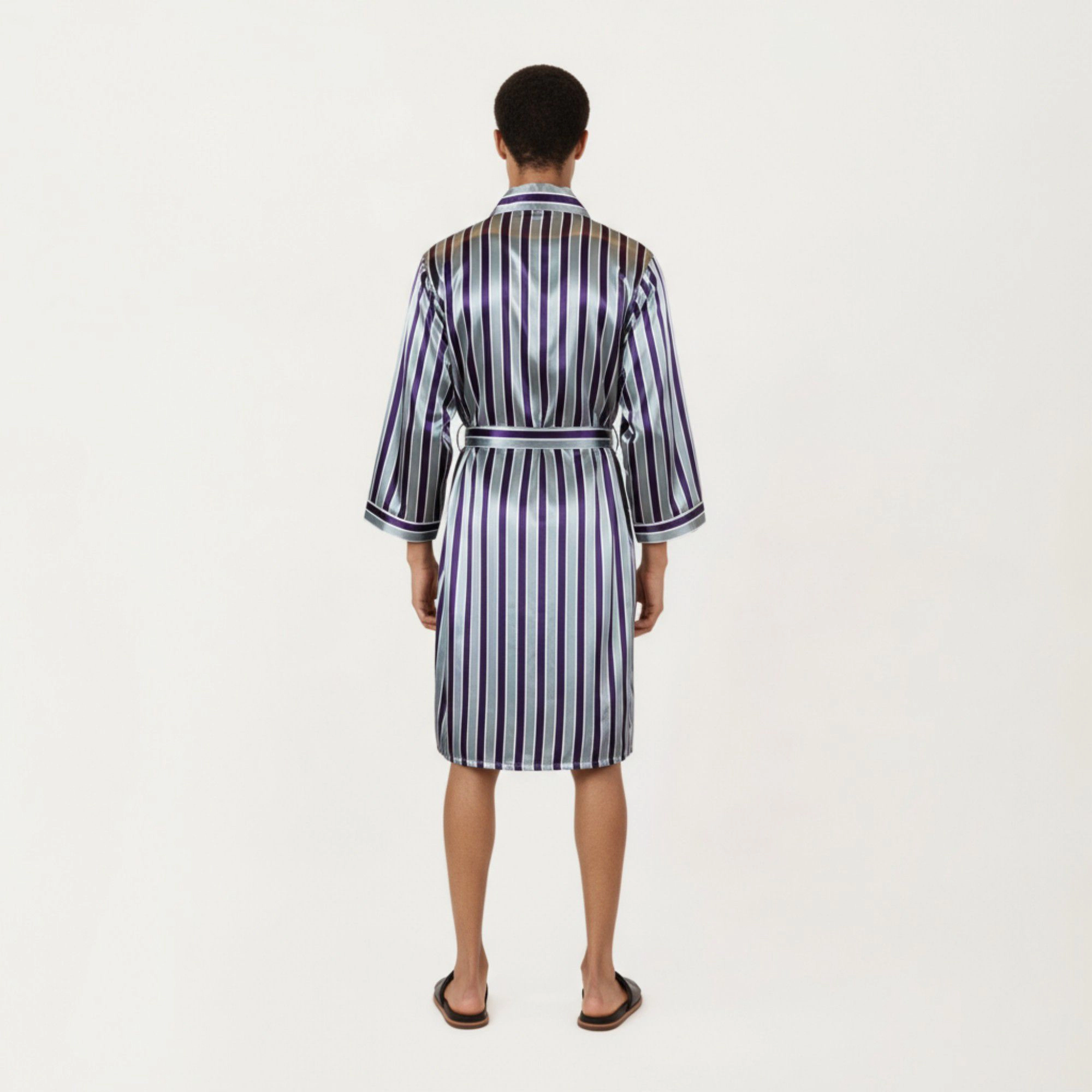 Anna-Kaci Men's Satin Robe with Shawl Collar Waist Tie and Front Pockets