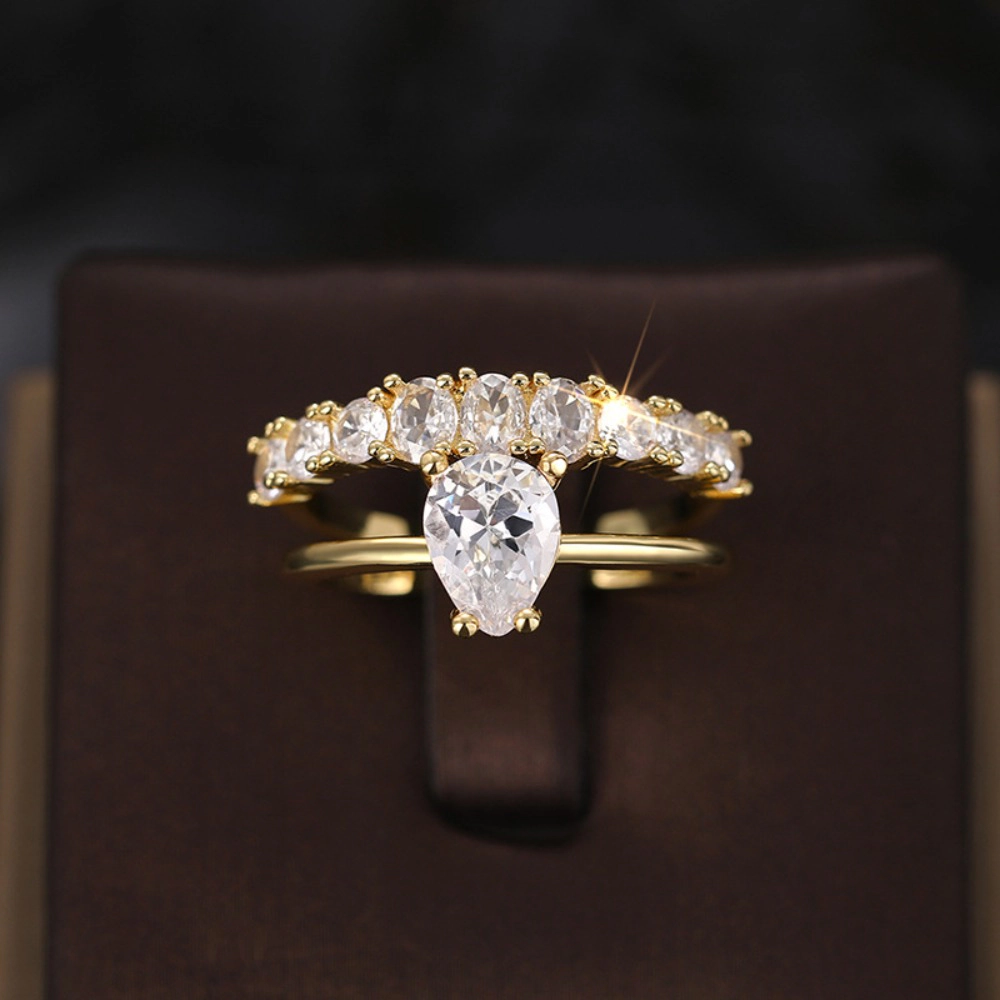 2pcs Elegant Double Layered Zirconia Ring