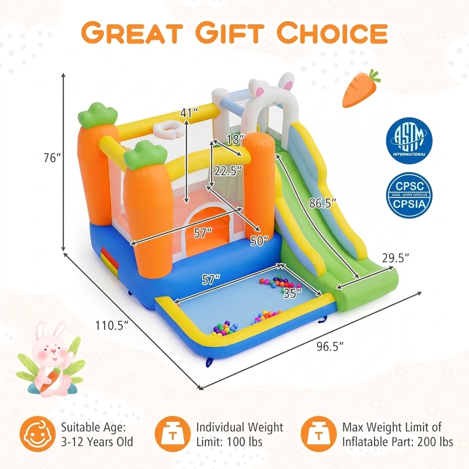 SUGIFT Climbing Wall Ball Pit Slide and 370W Blower for Ages 3-12 Kids Bounce House