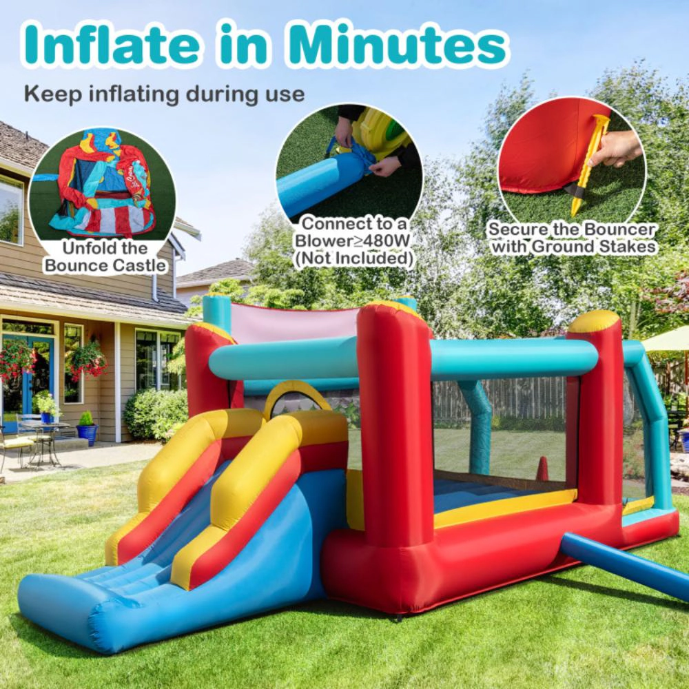 Hivvago 5-in-1 Ice Cream Inflatable Bounce House with Ball Pit and Slide without Blower