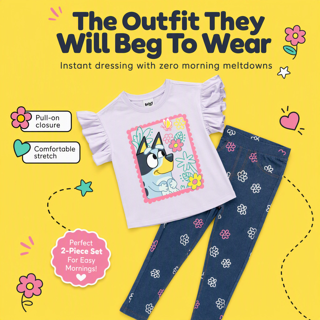 Bluey Girls' Ruffle T-Shirt and Jeggings Set