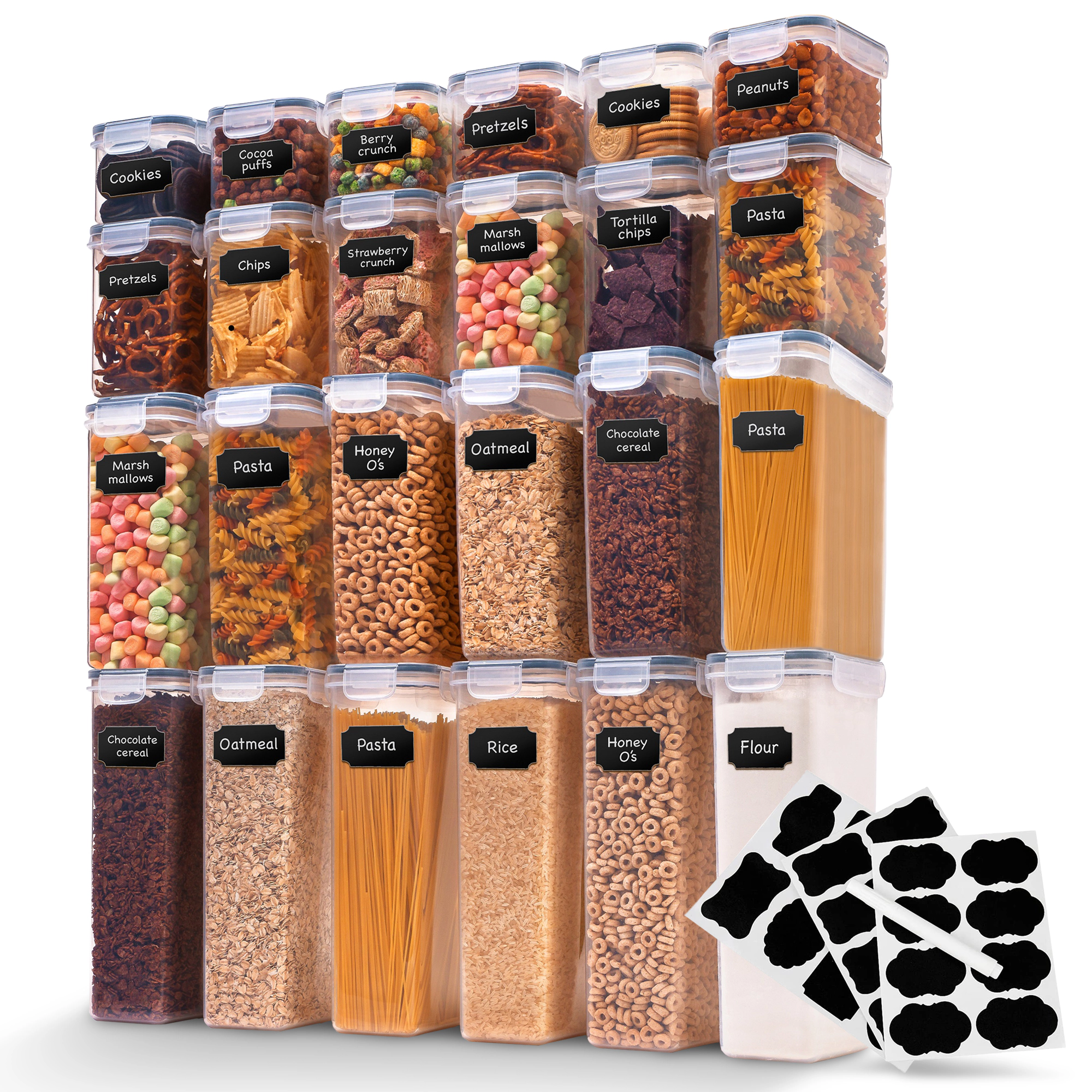 Cheer Collection 24 Piece Airtight Food Storage Container Set with Labels and Erasable Pen