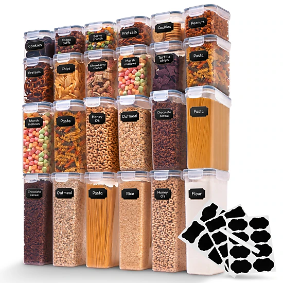 Cheer Collection 24 Piece Airtight Food Storage Container Set with Labels and Erasable Pen