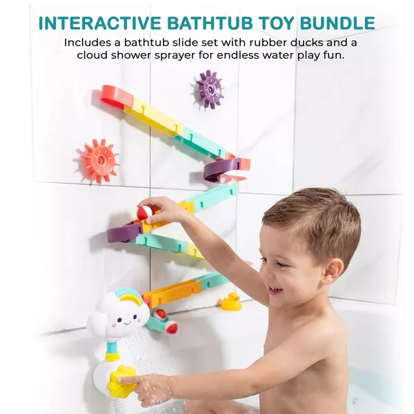 Sperric Interactive Bathtub Slide Set & Baby Shower Sprayer Toy Bundle- Fun Bath Toys for Toddlers, Educational Play Set