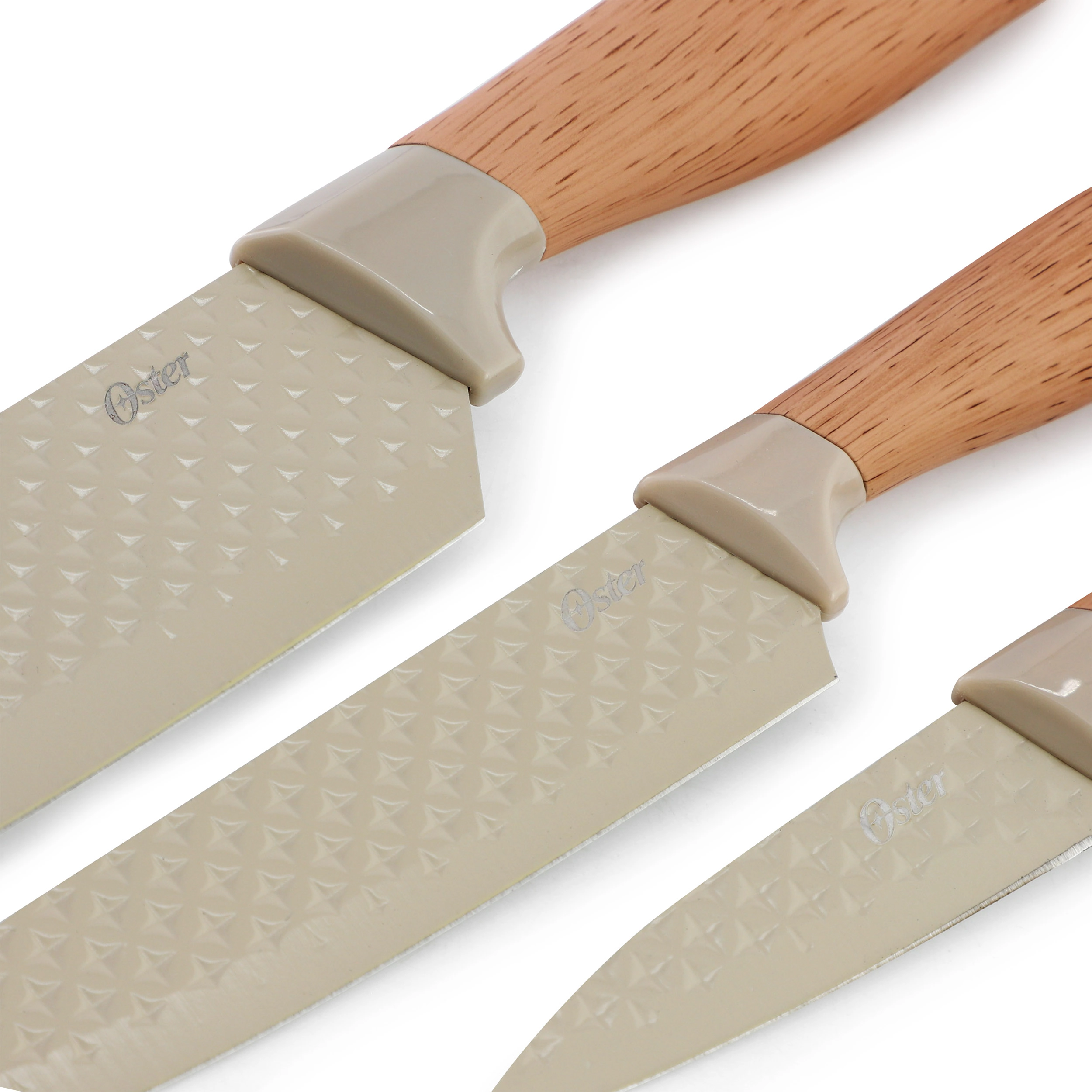 Oster Gunderson 4 Piece Stainless Steel Cutlery and Cutting Board Set in Brown