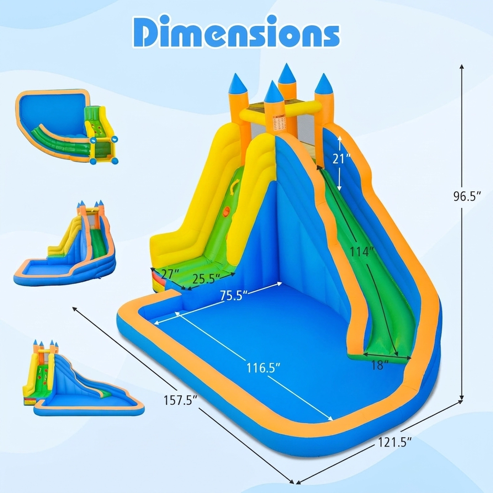 SUGIFT Curved Slide Climbing Wall and 680W Blower 3-in-1 Kids Inflatable Water Slide